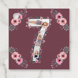 Big 7:e Birthday Girl Photo Collage Rosa Flower Gåvor Etiketter