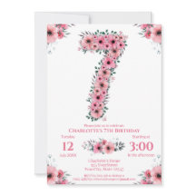 Big 7:e Birthday Grönt Foliage Girl Rosa Flowers