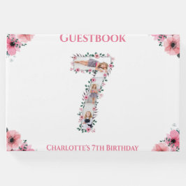 Big 7:e Birthday Photo Collage Flower Girl White Gästböcker