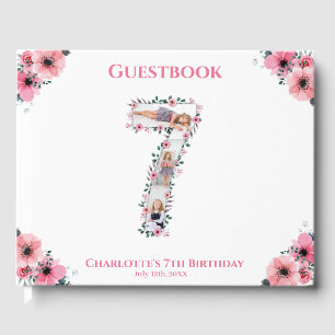 Big 7:e Birthday Photo Collage Flower Girl White Gästböcker
