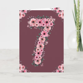 Big 7:e Birthday Rosa Flowers Grönt Foliage Girl Kort