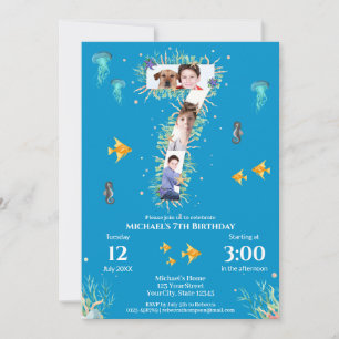 Big 7:e Photo Collage Birthday under Sea Inbjudningar