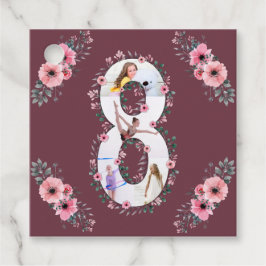 Big 8th Birthday Girl Photo Collage Rosa Flower Fa Gåvor Etiketter