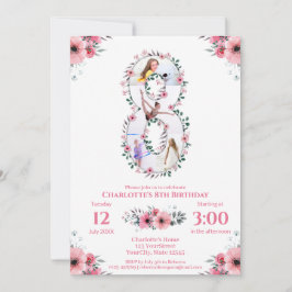 Big 8th Birthday Girl Photo Collage Rosa Flower Inbjudningar