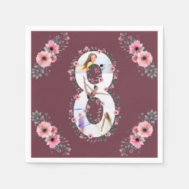 Big 8th Birthday Girl Photo Collage Rosa Flower Pappersservett