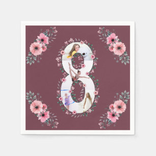 Big 8th Birthday Girl Photo Collage Rosa Flower Pappersservett
