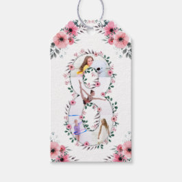 Big 8th Birthday Girl Photo Collage Rosa Flower Presentetikett