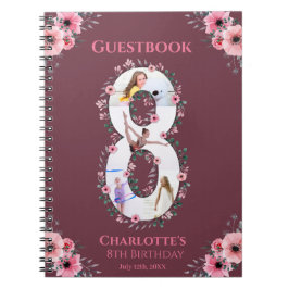 Big 8th Birthday Girl Photo Rosa Flower Guest Bok Anteckningsbok
