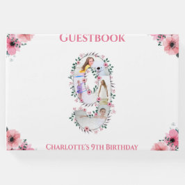 Big 9 Birthday Photo Collage Flower Girl White Gästböcker
