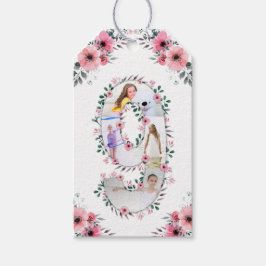 Big 9th Birthday Girl Photo Collage Rosa Flower Presentetikett