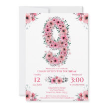 Big 9th Birthday Grönt Foliage Girl Rosa Flowers