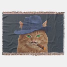 Big Al "The Paw-Father" Cat Woven Throw Blanket Filt