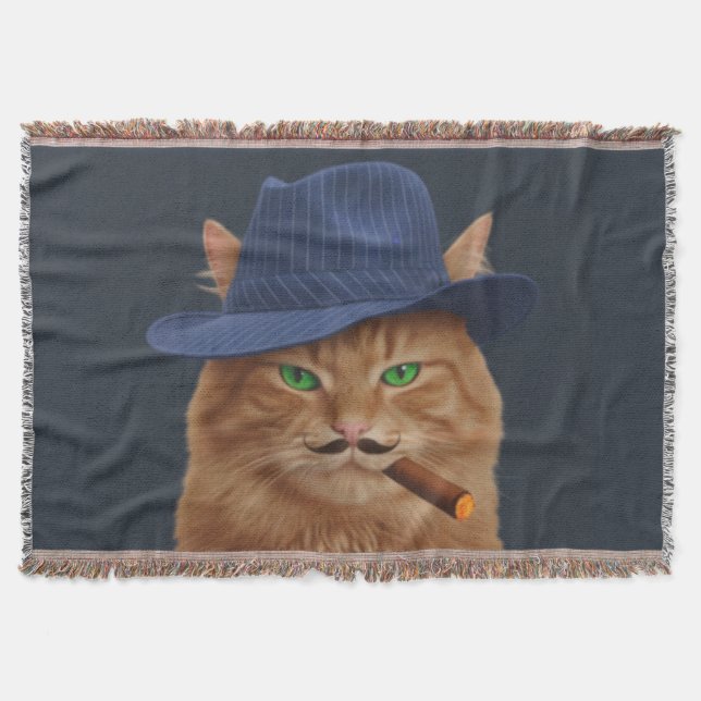 Big Al "The Paw-Father" Cat Woven Throw Blanket Filt (Framsidan)