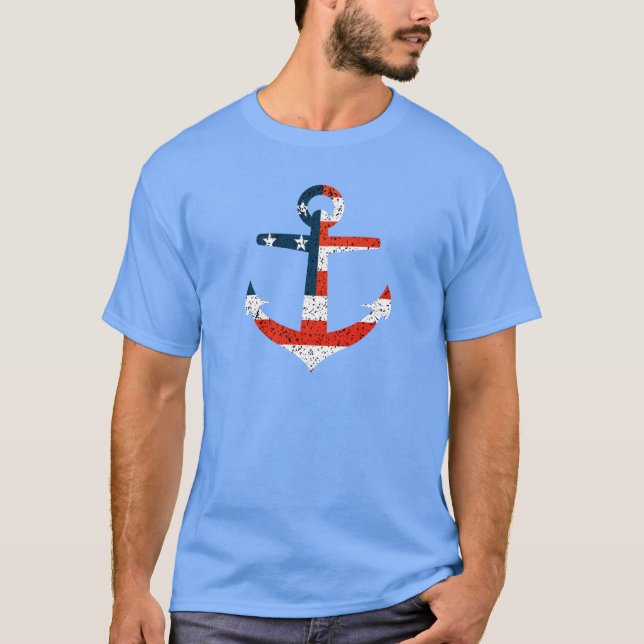 Big American Flagga Anchor T Shirt (Framsida)