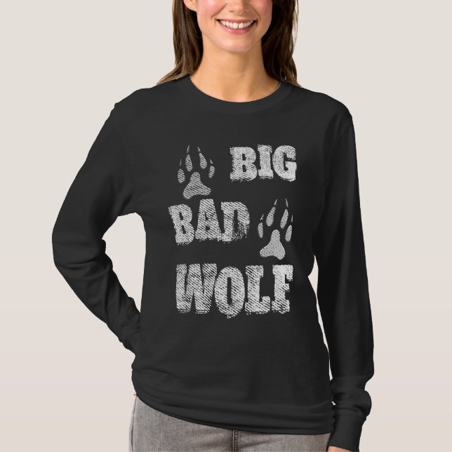 BIG and evil wolf disstressed paw print T Shirt (Framsida)