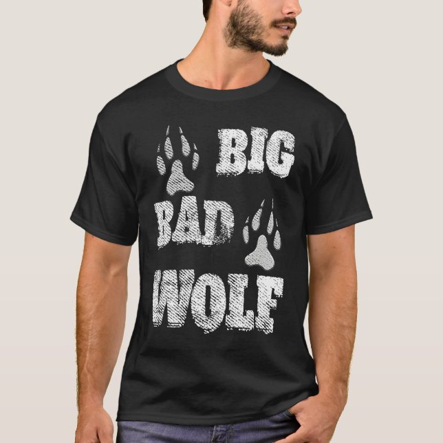 BIG and evil wolf disstressed paw print T Shirt (Framsida)