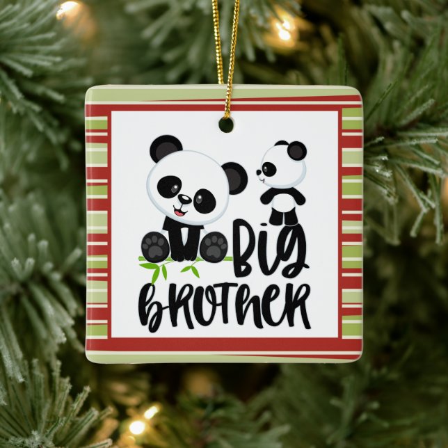 Big and Small Cute Pandas with Big Brother Quote Julgransprydnad Keramik (Träd)