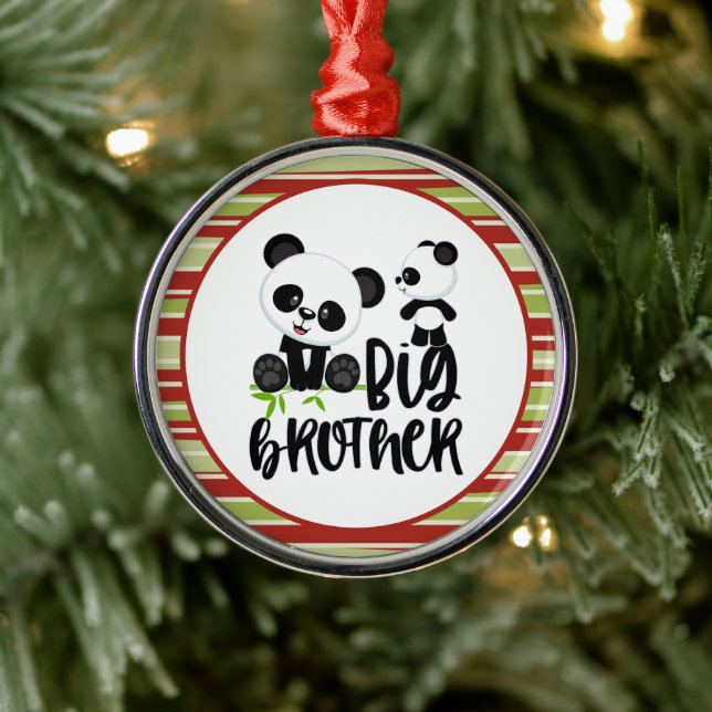 Big and Small Cute Pandas with Big Brother Quote Julgransprydnad Metall (Träd)