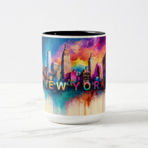 Big Apple NYC Abstrakt Skyline Två-Tonad Mugg
