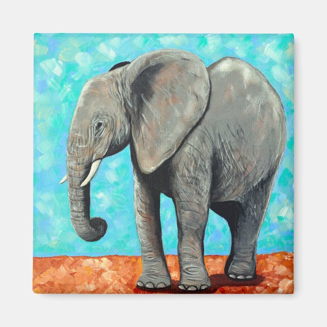 Big Baby Elephant Painting  Magnet (Framsidan)