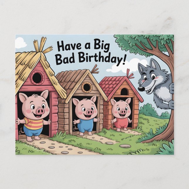 BIG BAD BIRTHDAY: Humorous Greeting Illustratation Vykort (Framsida)