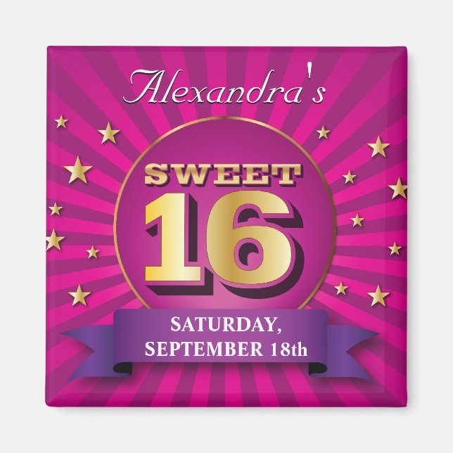 Big Bash Rosa Sweet 16 Party Magnet (Framsidan)