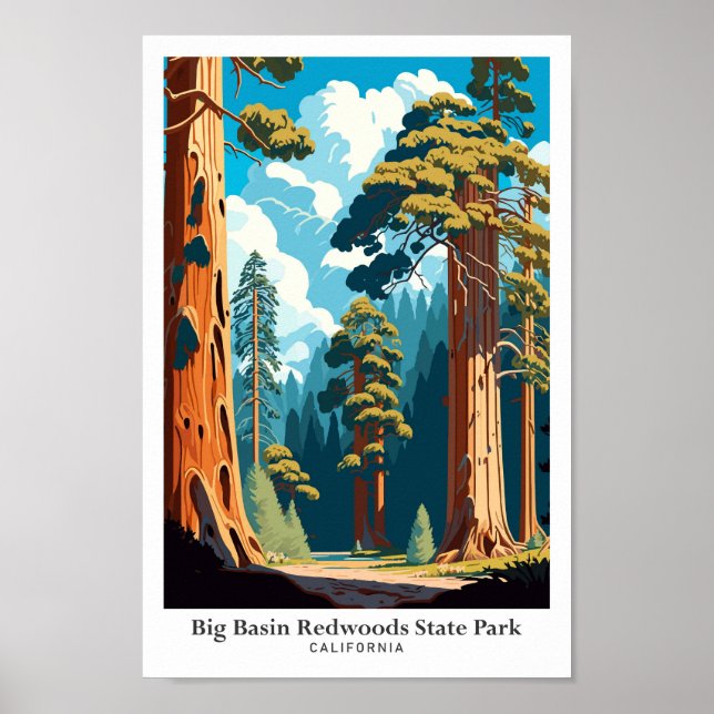 Big Basin Redwood State Park Travel Illustration Poster (Framsidan)