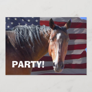 Big Bay Horse & U.S. Flagga - Westernare Party Inbjudningar