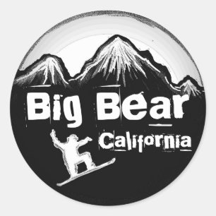 Big Bear California svartvita snowboard-klistermär Runt Klistermärke