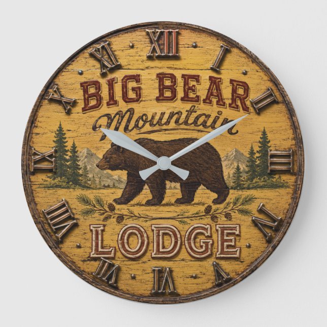 Big Bear Mountain Lodge Rustic Stor Klocka (Framsida)