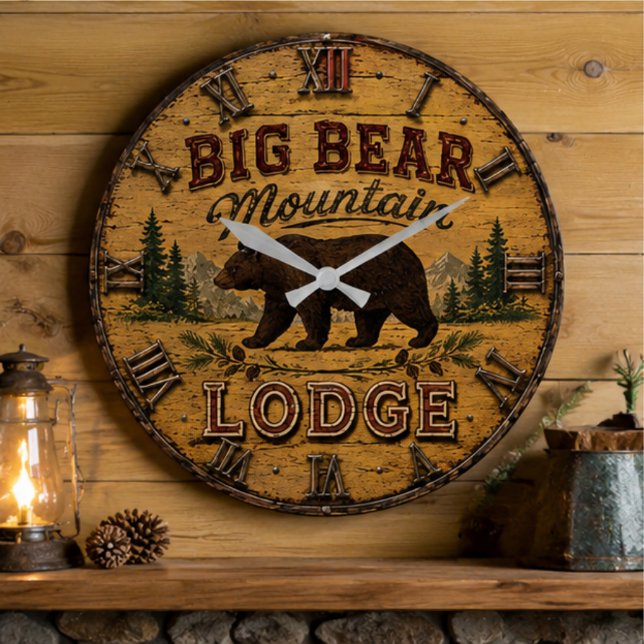 Big Bear Mountain Lodge Rustic Stor Klocka (Skapare uppladdad)