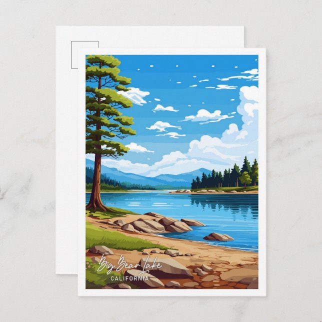 Big Bear Sjö California Art Travel illustration Vykort (Fram/baksida)
