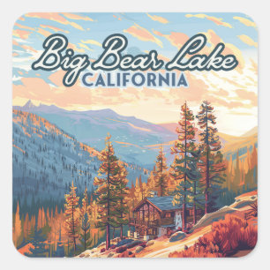 Big Bear Sjö California San Bernardino Vintage Fyrkantigt Klistermärke