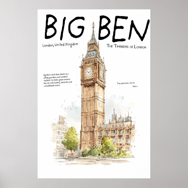 Big Ben-affisch  Londons klocktorn  Storbritannien Poster (Framsidan)