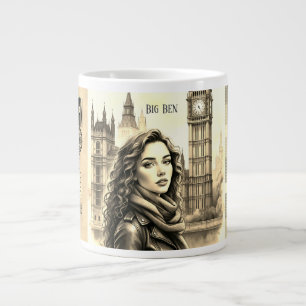 Big Ben Clock,Female Traveler vid Big Ben London Jumbo Mugg