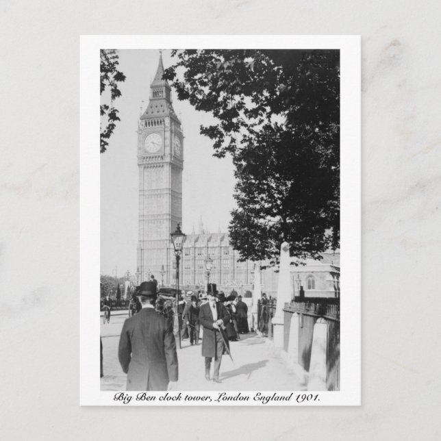 Big Ben Clock & House of Parliament 1901 London Vykort (Framsida)