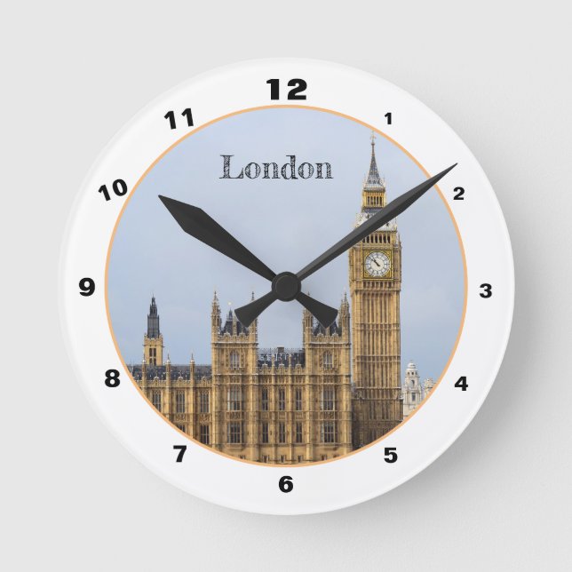 Big Ben Clock & London, Westminster /Parliament UK Rund Klocka (Framsida)