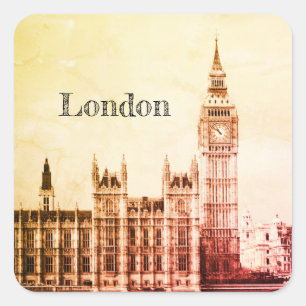 Big Ben Clock & London, Westminster/vintage UK Fyrkantigt Klistermärke