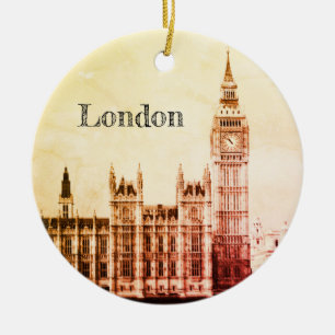 Big Ben Clock & London, Westminster/vintage UK Julgransprydnad Keramik
