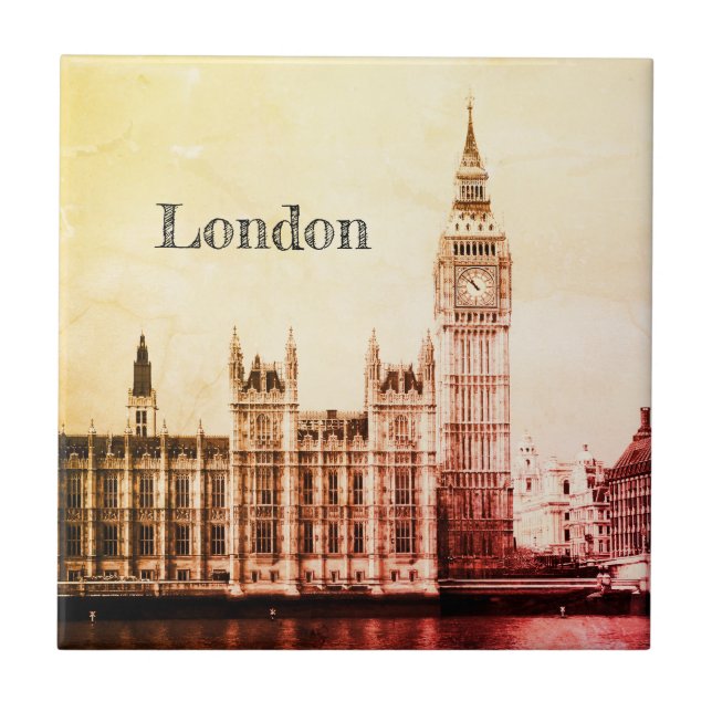 Big Ben Clock & London, Westminster/vintage UK Kakelplatta (Framsidan)