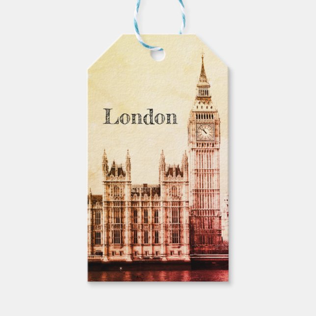 Big Ben Clock & London, Westminster/vintage UK Presentetikett (Framsidan)