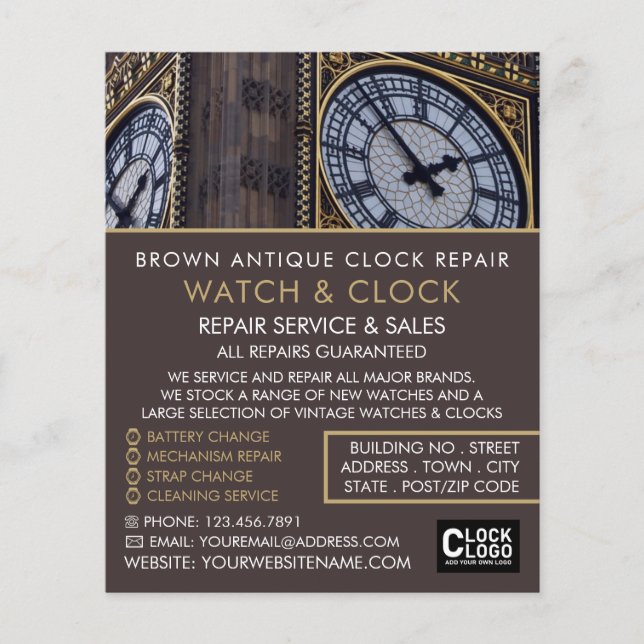 Big Ben Clock Torn, Horologist Advertising Flygblad (Framsidan)