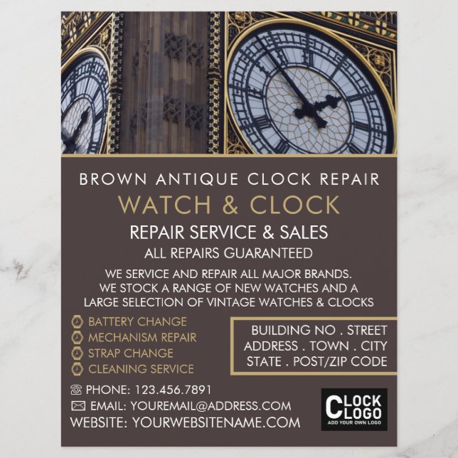 Big Ben Clock Torn, Horologist Advertising Reklamblad (Framsidan)