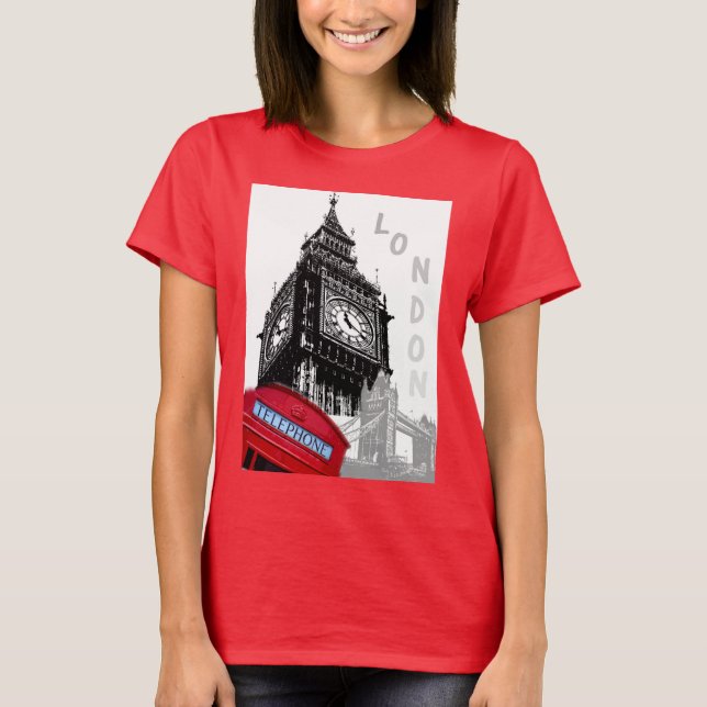 Big Ben Clock Torn London Red Telefon Box T Shirt (Framsida)