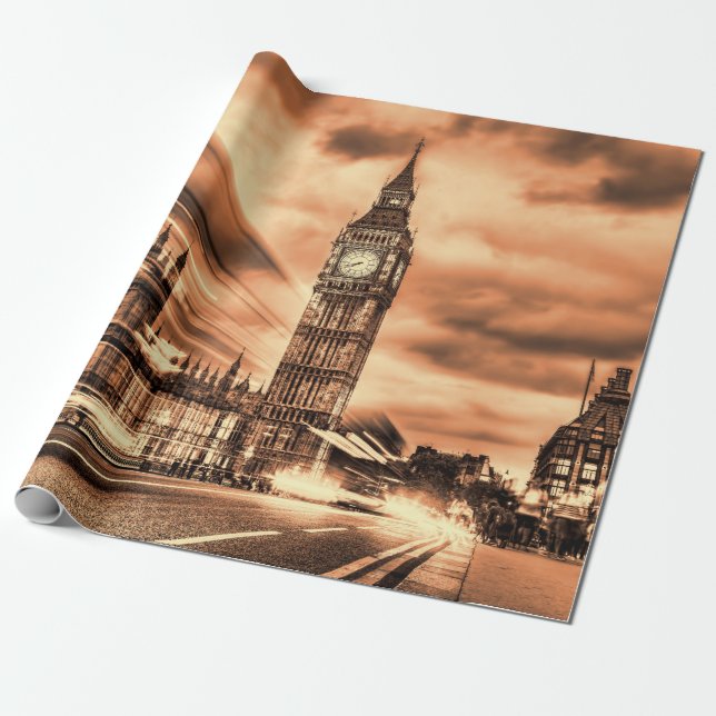 Big Ben i retro stil i London Presentpapper (Utrullad)