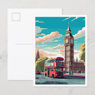 Big Ben London Art vintage resor illustration Vykort