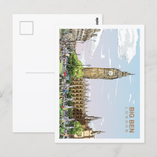 Big Ben London Berömd Travel Ställe Illustration Vykort