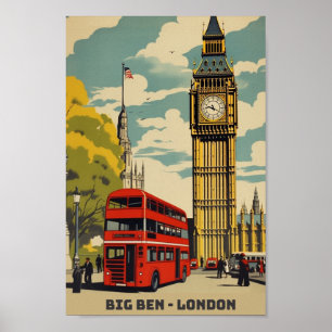 Big Ben London Berömd Vintage resor Ställe Poster