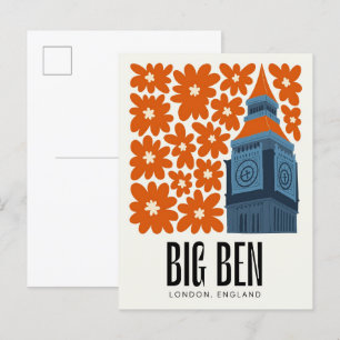 Big Ben London England abstrakt blommigt art. Vykort
