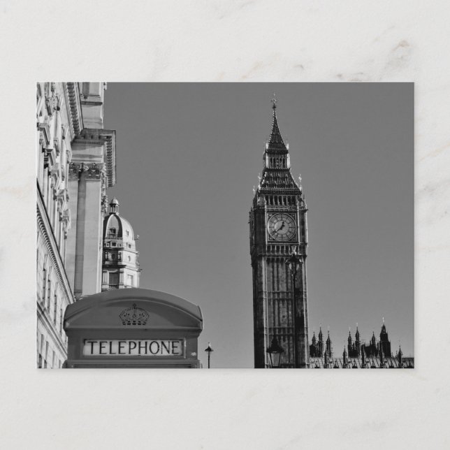 Big Ben London England Black and White Postcard Vykort (Framsida)